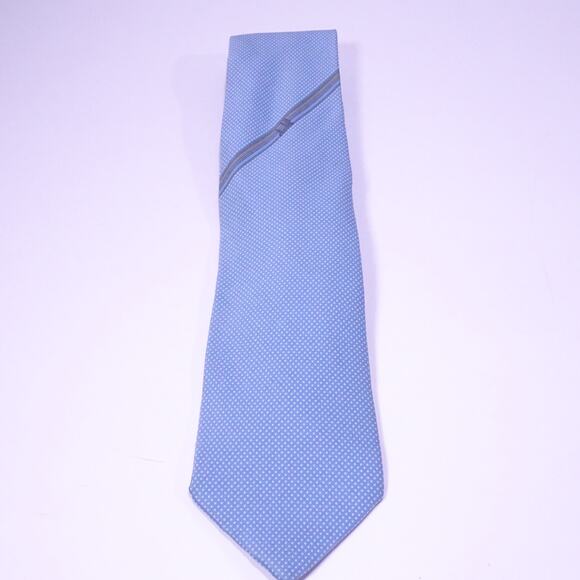 DUNHILL Men's Blue White Gold Signature Logo Polka Dot Silk Neck Tie Retail 390 - Picture 8 of 9